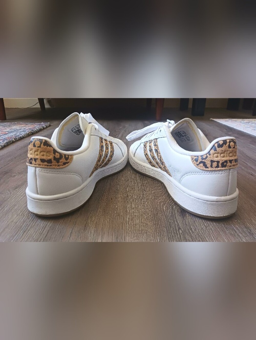 adidas White Sneakers with Leopard-Print Stripes, W Size 8.5 - Picture 9 of 11